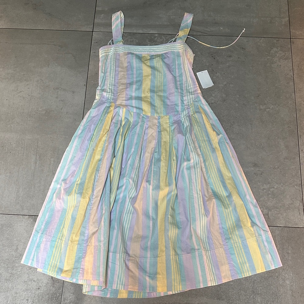 Free People Primavera Midi Dress Pastel Striped Sundress - Multicolor - a small